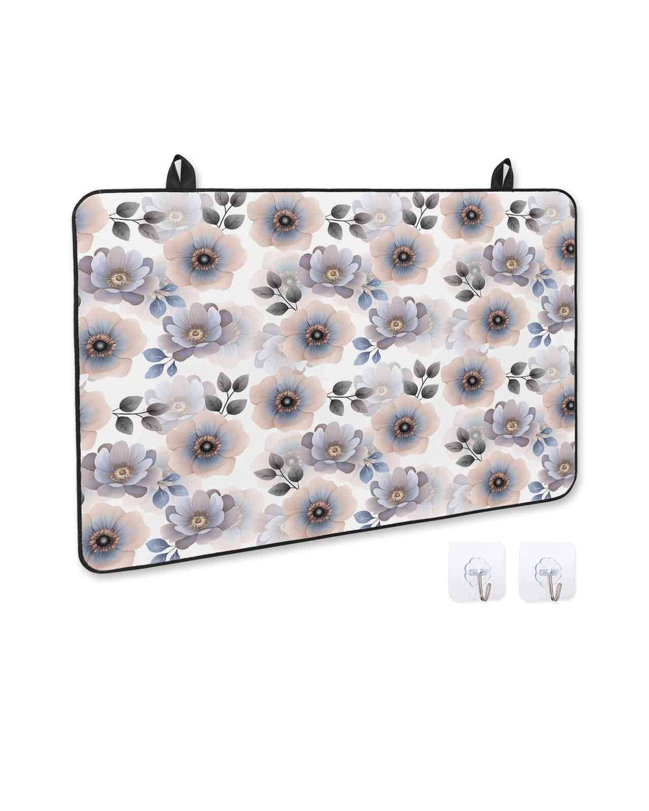 nqOlkjepod Large Induction Cooktop Protector Mat 24"x21", Purple Flowers Stove Top Covers for Electric Stove, Pastoral Pastel Floral Wildflower Leaf Stove Burner Cover Mats, Glass Top Stove Cover