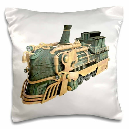 Patina Copper Slate 3dRose A Green Patina and Copper Steampunk Train Engine - Pillow Case, 16 by 16-inch ()