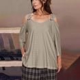 thumbnail image 2 of Women's Tops Sevevn 2025 Women's Fashion Casual Solid Color Shoulder Leakage Short Sleeve Pullover Top, 2 of 7