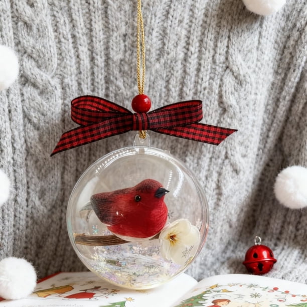 3D Optical Illusion Dome Christmas Ornament with Music Box, Glitter Snowfall and Floating Bird Decor for Holiday Tree, Home, Office, Gift