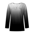 thumbnail image 3 of Scyoekwg Gradient Color Long Sleeve Shirts for Women Casual V Neck Ring Hole Dressy Blouses Comfy Lightweight Slim Basic Tops (Black,XL), 3 of 4