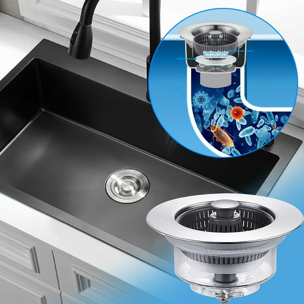 Tapón para fregadero de cocina de acero inoxidable | Filtro universal con resorte para drenaje | Tapón impermeable para lavabo de baño | Cartucho antiatascos con rebote | Fácil limpieza | Diseño