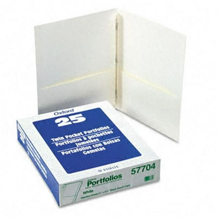 Oxford  Paper Twin-Pocket Portfolio- Tang Clips- Letter- 1/2'' Capacity- White- 25/Box