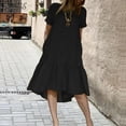 thumbnail image 2 of MaFYtyTPR Summer Casual Dress for Women Fashion Solid Color Round Neck Short Sleeve Ruffled Mid Length Loose Dresses A-Black XL, 2 of 5