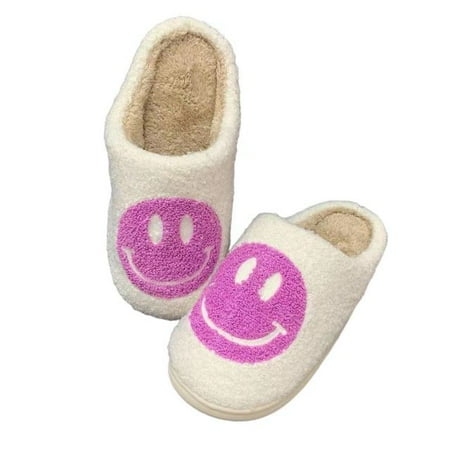 

Big Smiley Furry Slippers for Women House Couples Men Fluffy Slides Autumn Warm Plush Bedroom Ladies Cotton Shoes