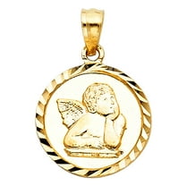 14k Yellow Gold Precision-Cut Guardian Angel Pendant Religious Charm Jewelry Female Unisex