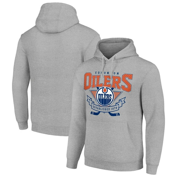 Men's Starter Heather Gray Edmonton Oilers Team Logo Graphic Fleece Tri-Blend Pullover Hoodie