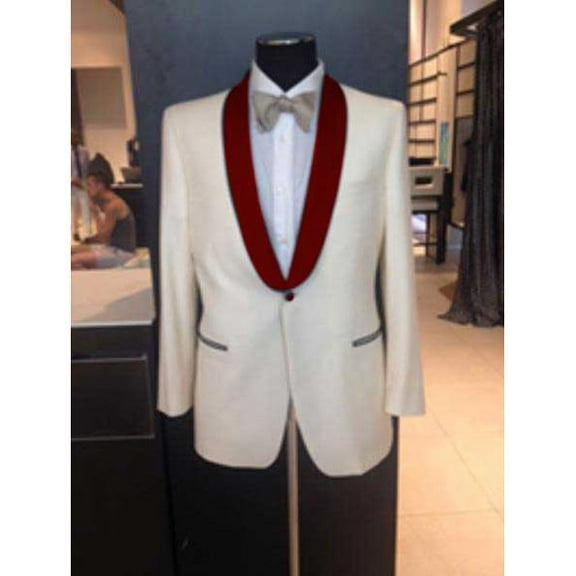 Mens Ivory Maroon Shawl Lapel One Button Cheap Priced Designer Fashion Dress Casual Blazer On Sale Blazer