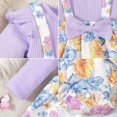 thumbnail image 5 of GYRATEDREAM Newborn Baby Girl Cute Outfit Infant Ruffle Long Sleeve Bodysuit Romper Floral Print Suspender Dress Headband Set Toddler Fall Winter Clothes Purple for 0-18 Months, 5 of 8
