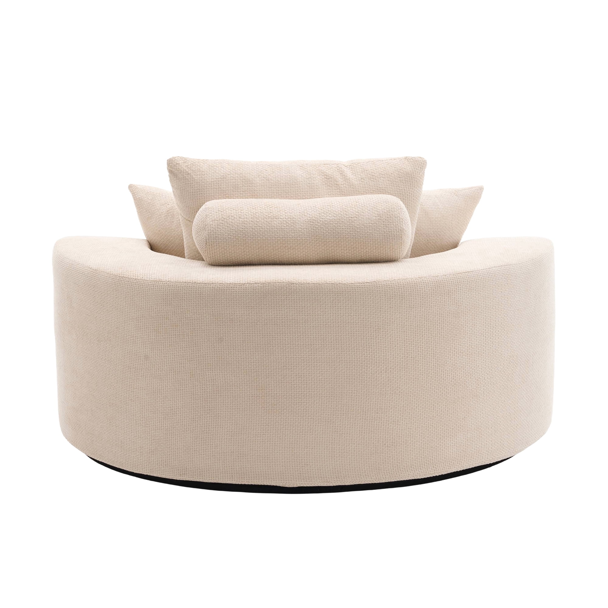 Aukfa 55" Oversized Round Chaise Lounge Chair, Chenille Lounge Sofa with 3 Pillows & Wide Armrests,Beige
