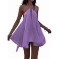 thumbnail image 4 of Women'S Mini Dress Halter Neck Sleeveless Tie Backless Swing Flowy Beach Dresses Summer Clothes L, 4 of 7