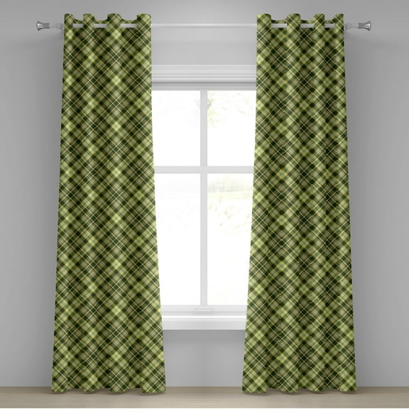 Ambesonne Green and Brown Grommet Curtain, Diagonal Tartan, 50" x 84", Fern Green Brown