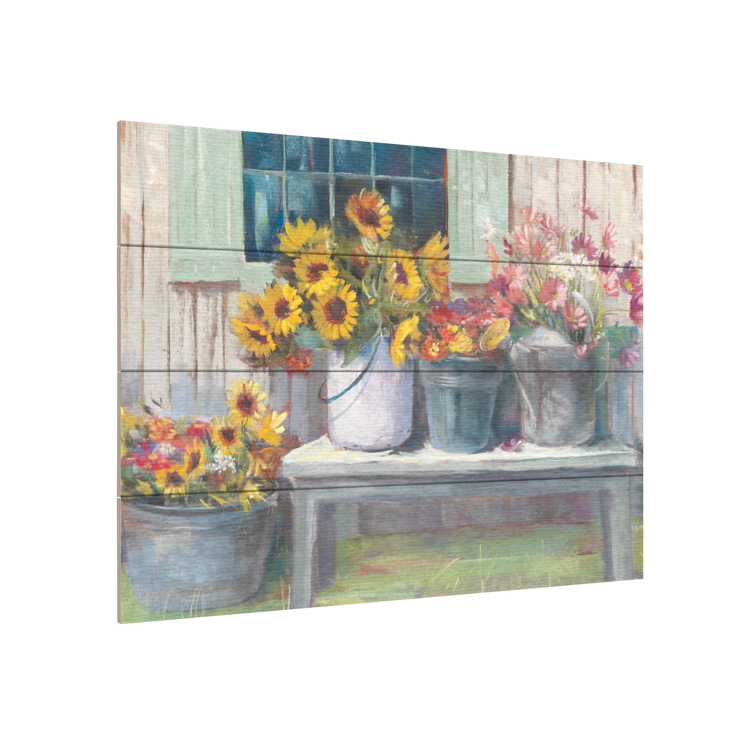 Carol Rowan 'Green Bench Bright' Wood Slat Art 12x16