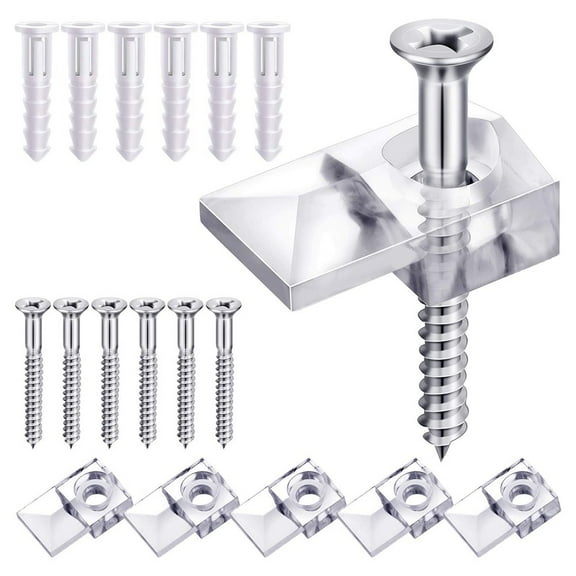 10 Pack Clear Plastic Mirror Holder Clips with Metal Screws for Glass Installation on Cabinets Doors and Walls Hanging Kit