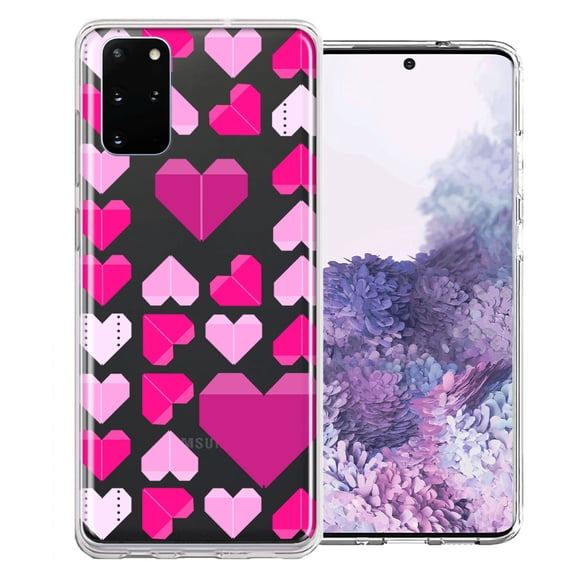 MUNDAZE for Samsung Galaxy S20 Pink Purple Origami Valentine's Day Polkadot Hearts Design Double Layer Phone Case Cover