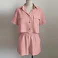 thumbnail image 7 of QGJZVUNL 2 Piece Sets for Women Summer Casual Short Sleeve Button Tops Elastic Waist Shorts Lounge Set Size M, 7 of 7
