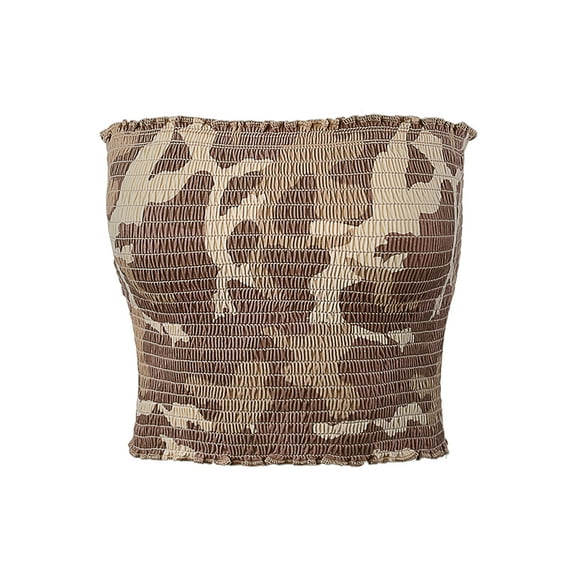 A2Y Women's Sexy Fitted Strapless Cotton Smocked Tube Crop Tops Desert Camouflage L