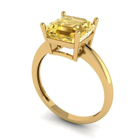 2.5 ct Asscher Cut Yellow Moissanite Solitaire Engagement Ring for Women in 18K Yellow Gold