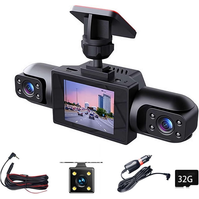 Wireless Dashcam Front and Rear Camera System, USB Rechargeable 360 1080P Dash Cam No Wires, 4 Channel Full Coverage App Control Dash Cam with Adjustable Lenses and Night Vision