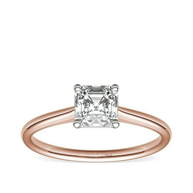 1.00 Carat Excellent Asscher Cut Real Diamond New Design Solitaire Ring for Wedding Solid 18K Rose Gold Size 11