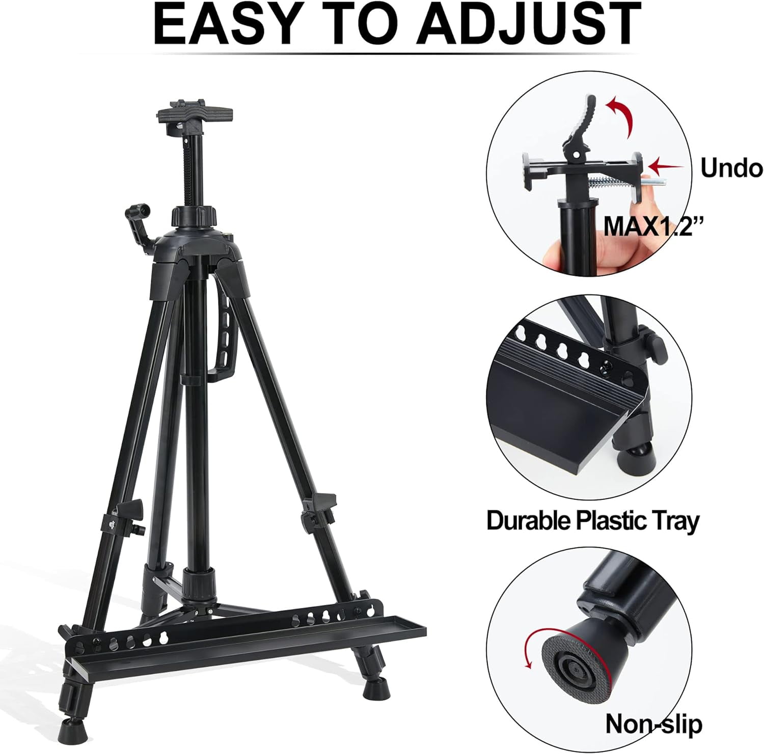 ADHINO 21.6"-63" Art Easel Stand, Magnesium Iron Tripod with Portable Bag, Ideal for Kids and Adults, Spirit Level Included
