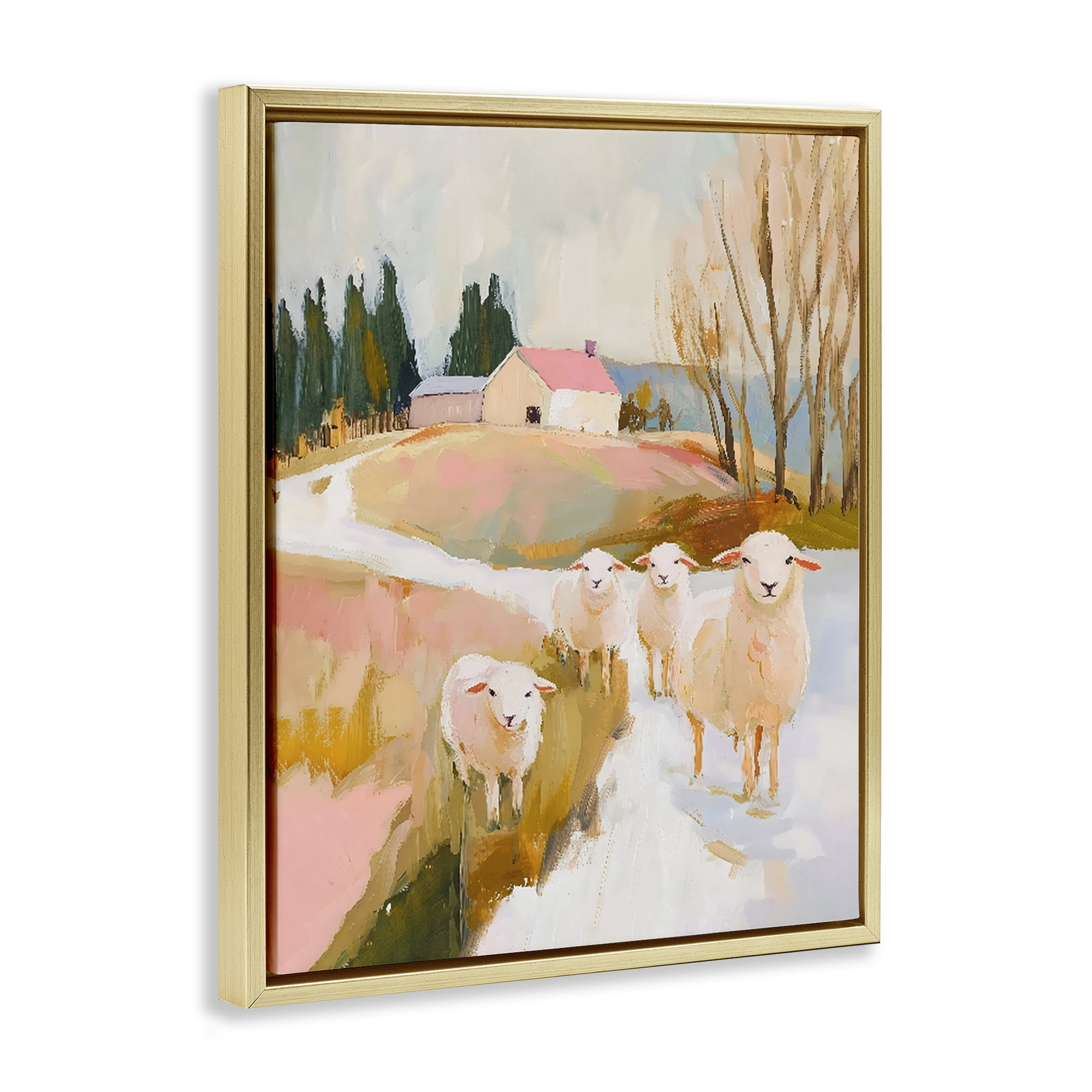 Stupell Industries Sheep on the Roadside Pasture Gold Framed Floater Canvas Wall Art, design by The Prints Vibe