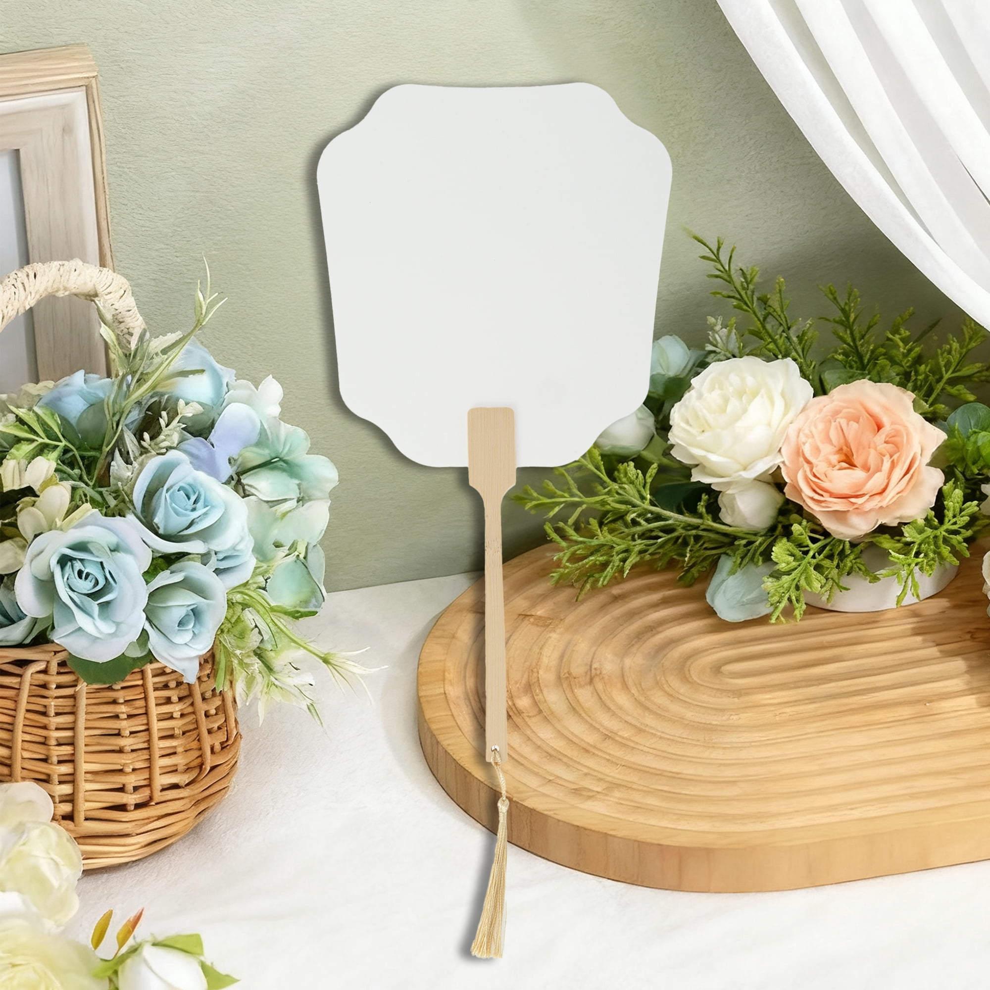 Unique Bargains Folding Fan 1 Pc White Long Handle Round Flying Fairy