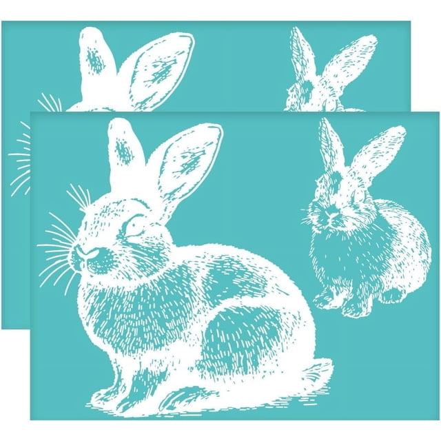 2 plantillas de serigrafía de conejo de Pascua de 28 x 22 cm (11 x 8,6 pulgadas), autoadhesivas, para decoración del hogar.