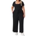 thumbnail image 2 of Conjunto de dos piezas para mujer de tallas grandes Agnes Orinda, con escote cuadrado, mangas cortas y pantalones, ajuste casual, talla 2X, color negro, 2 of 6