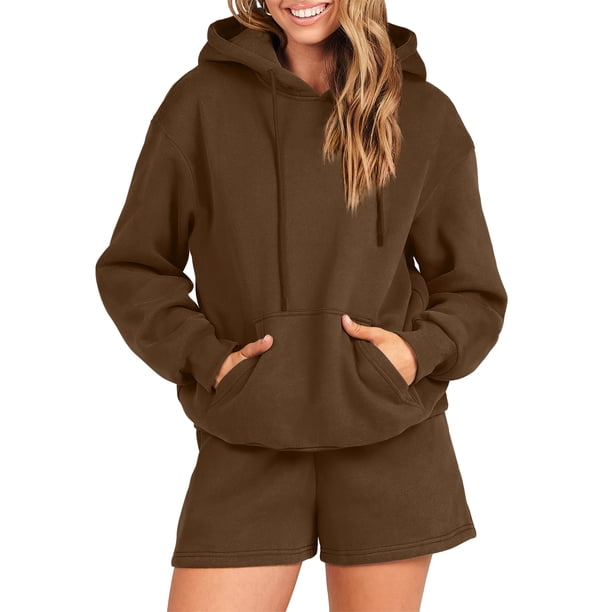 Sudadera Conjunto de chándal de 2 piezas para mujer, traje de chándal cómodo y holgado a la moda Kuymtek Café T M para Mujer