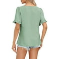 thumbnail image 4 of Square Neck Tops for Women, Yigetop Women's 2025 Summer Tops Trendy Short Sleeve Tshirt Ruffled Flared Sleeve Casual Square Neck Loose Fit Shirt Womens Summer Tops Green XL, 4 of 5