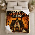 thumbnail image 5 of Haunted House Happy Haunts Phrase Halloween, Festive Halloween Scene, Warm Flannel Blanket for Living Room and Family Room, Art Lovers Halloween Gift, Festive Home Decor, 5 of 9