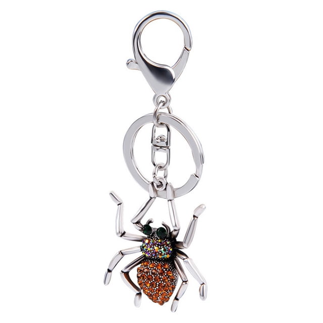 Llavero de aleación con llavero de araña de moda con decoración de diamantes de imitación (champán)