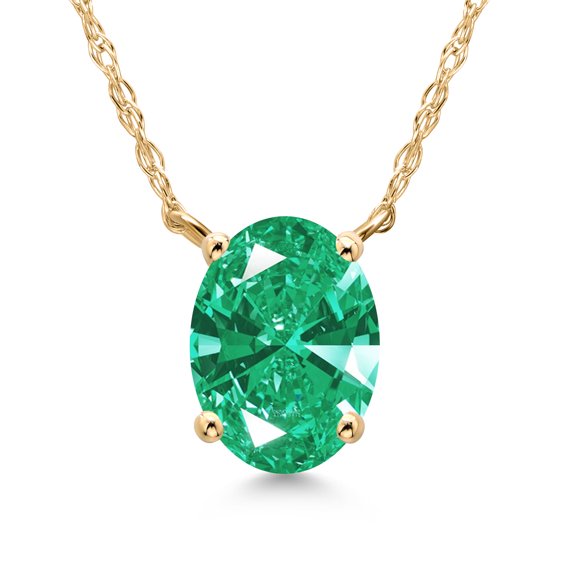 Gem Stone King 14K Yellow Gold Green Zirconia Pendant Necklace for Women | 1.21 Cttw | Gemstone Birthstone | Oval 8X6MM | With 18 inch Chain