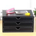 thumbnail image 2 of Leather Desk Organizer with 3 Drawers, Executive Office Supplies Desktop Filing A4 File Cabinet/Holder, Stackable Storage Box for Jewelry/Bill/Paper/Documents/Makeup Home Decor Accessories(Black), 2 of 7