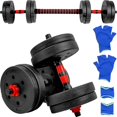thumbnail image 1 of Juego de Mancuernas Ajustables Antiderrapantes de 15 Kg 2 en 1 con 8 Pesas 4 Discos de 2 Kg y 4 Discos de 1.5 kg Set Barra Antideslizante y Mancuernas con Sistema de Conexión Variable, 1 of 8
