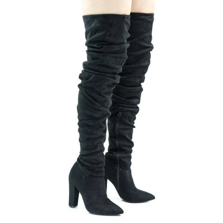Bamboo - Madam18 by Bamboo, Over Knee Thigh High Slouch Boots On Chunky ...