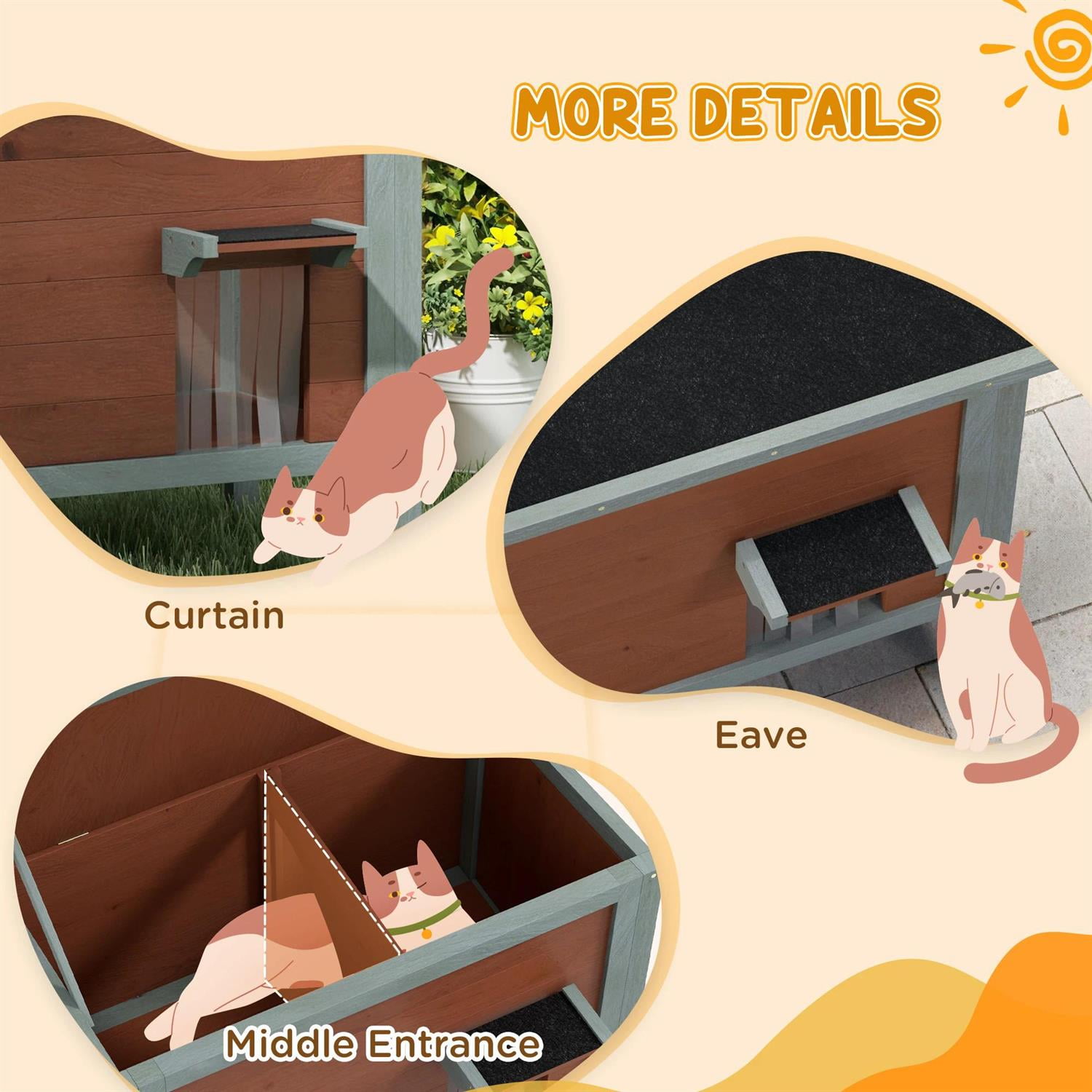 Pefilos Outdoor Weatherproof Cat House with Removable Floor, Wooden Feral Shelter for Cats and Small Animals, Brown