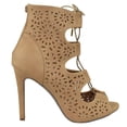 thumbnail image 2 of Delicious Women Stiletto Thin Skinny High Heels Back Zipper Peep Toe Caged Cut Out Gladiator Style Lace Up Yuta-S Sand Beige Tan 6, 2 of 3