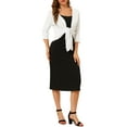thumbnail image 2 of INSPIRE CHIC Women's Leisure Open Front Self Tie 3/4 Sleeve Crop Shrug Cardigan, 2 of 6