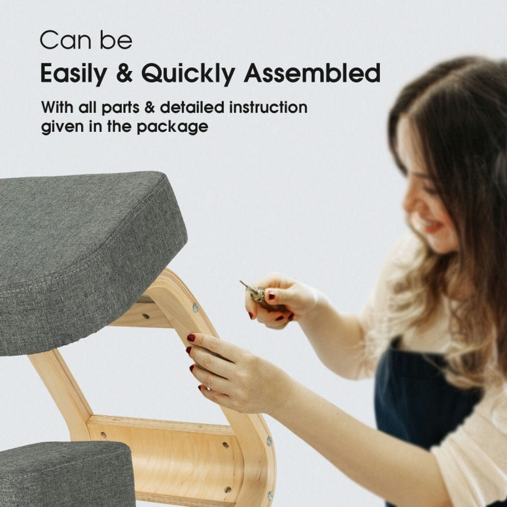 Demi Bonn Ergonomic Kneeling Chair Rocking Office Desk Stool Upright Posture for Home, Bedroom, Study, Gray