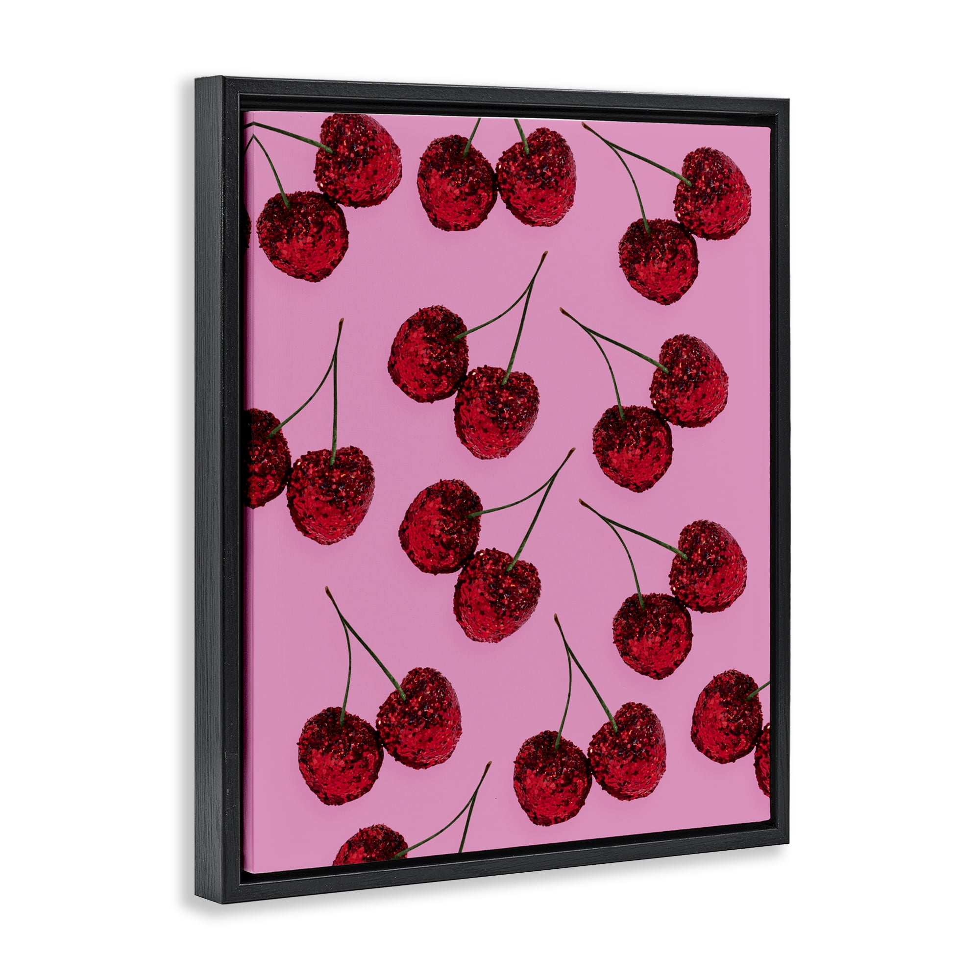 Stupell Industries Glitter Glam Cherries Pattern Black Framed Floater Canvas Wall Art, design by LISH Creative
