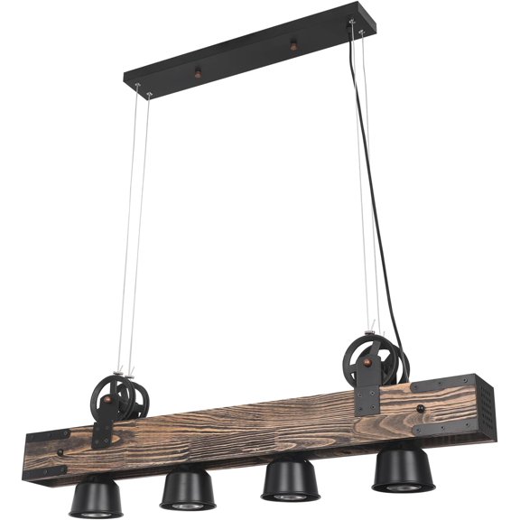 YIYIBYUS Four-Light Pulley Pendant Light, Indoor Island Light Adjustable  Vintage Rustic Chandelier for Room Vintage Kitchen Light for Man Cave, Kitchen, Dinning Room, Bar