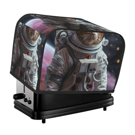 

KLL Cat Astronaut In Space Print 2 Slice Toaster Dust Covers Kitchen Small Appliance Cover with 2 Pockets Can hold Jam Spreader Knife & Toaster Tongs (11.4 x 7.9 x 7.5)