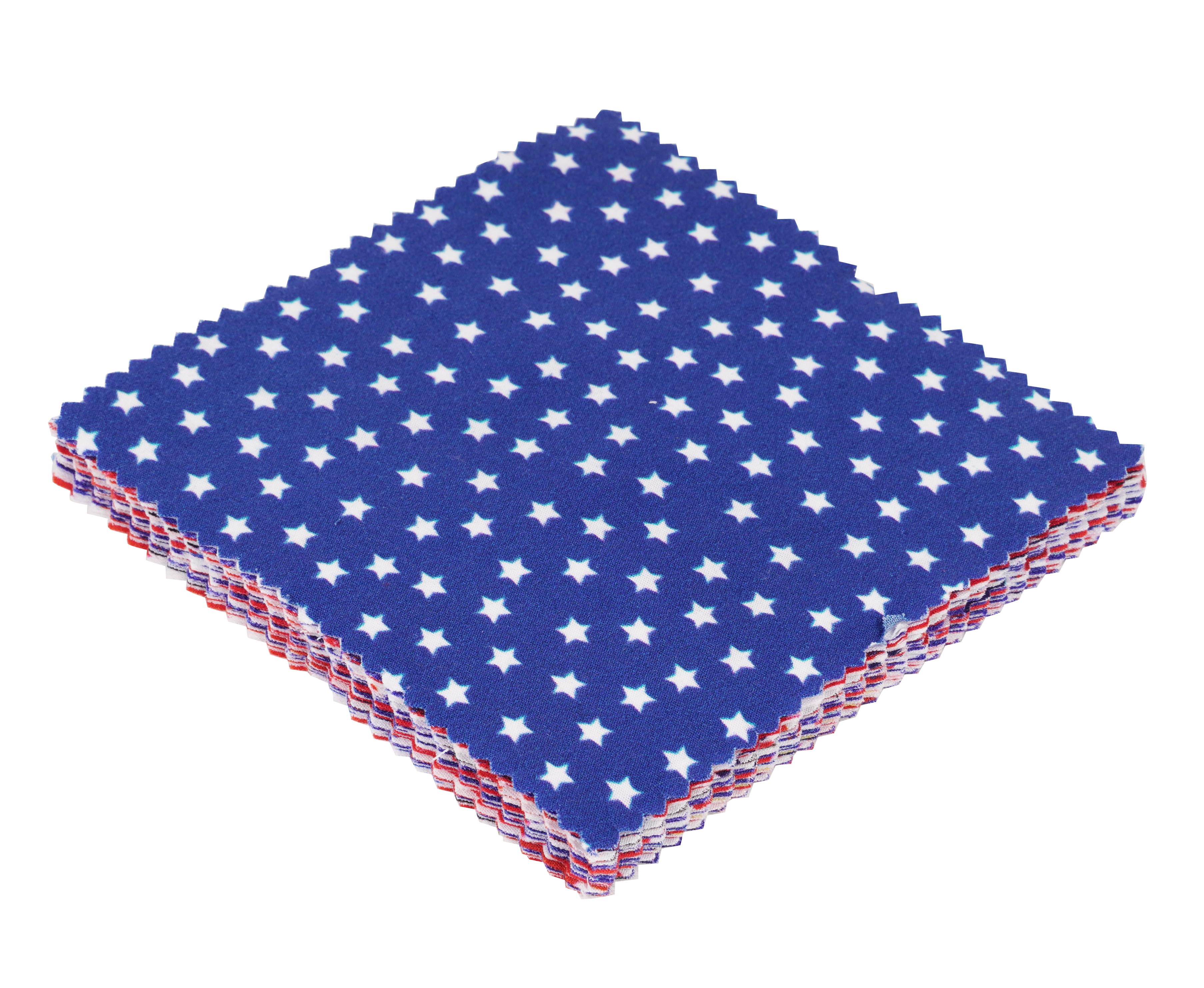 Soimoi Precut 10-inch American Flag Color Prints Cotton Fabric Bundle Quilting Squares Charm Pack DIY Patchwork Sewing Craft- Red, Blue & White