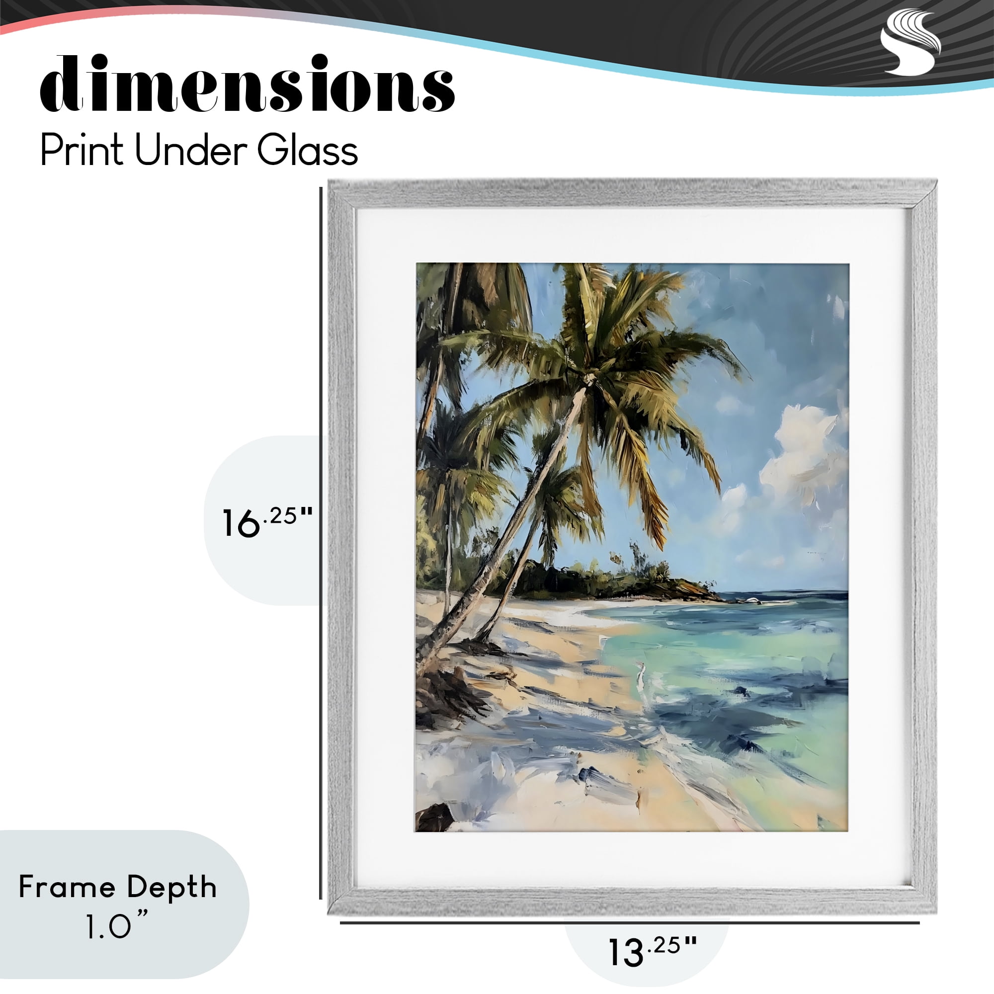 Stupell Industries Tropical Coastline Palm Frond Shadows Gray Framed Print Under Glass, design by Franklyn Gregory