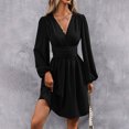 thumbnail image 2 of Manga Larga Vestido de Línea para las Mujeres Polka Impreso Cinco Cuartos de Mangas Acampanadas, Cuello Redondo Elegante, 2 of 9