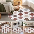 thumbnail image 5 of Round Area Rug 8 Ft, Moroccan Geometric Washable Non-Slip Circle Carpet for Living Room/Bedroom, Vintage Boho Rhombic Pattern Red Gray Collection Low-Profile Large Area Rugs for Indoor, 5 of 8