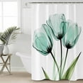 thumbnail image 5 of Teal Floral Shower Curtain, 66" x 72", Teal Tulips Green Leaf Watercolor Plant Waterproof Bathroom Curtain Washable Shower Curtain Set with 12 Hooks, 5 of 6