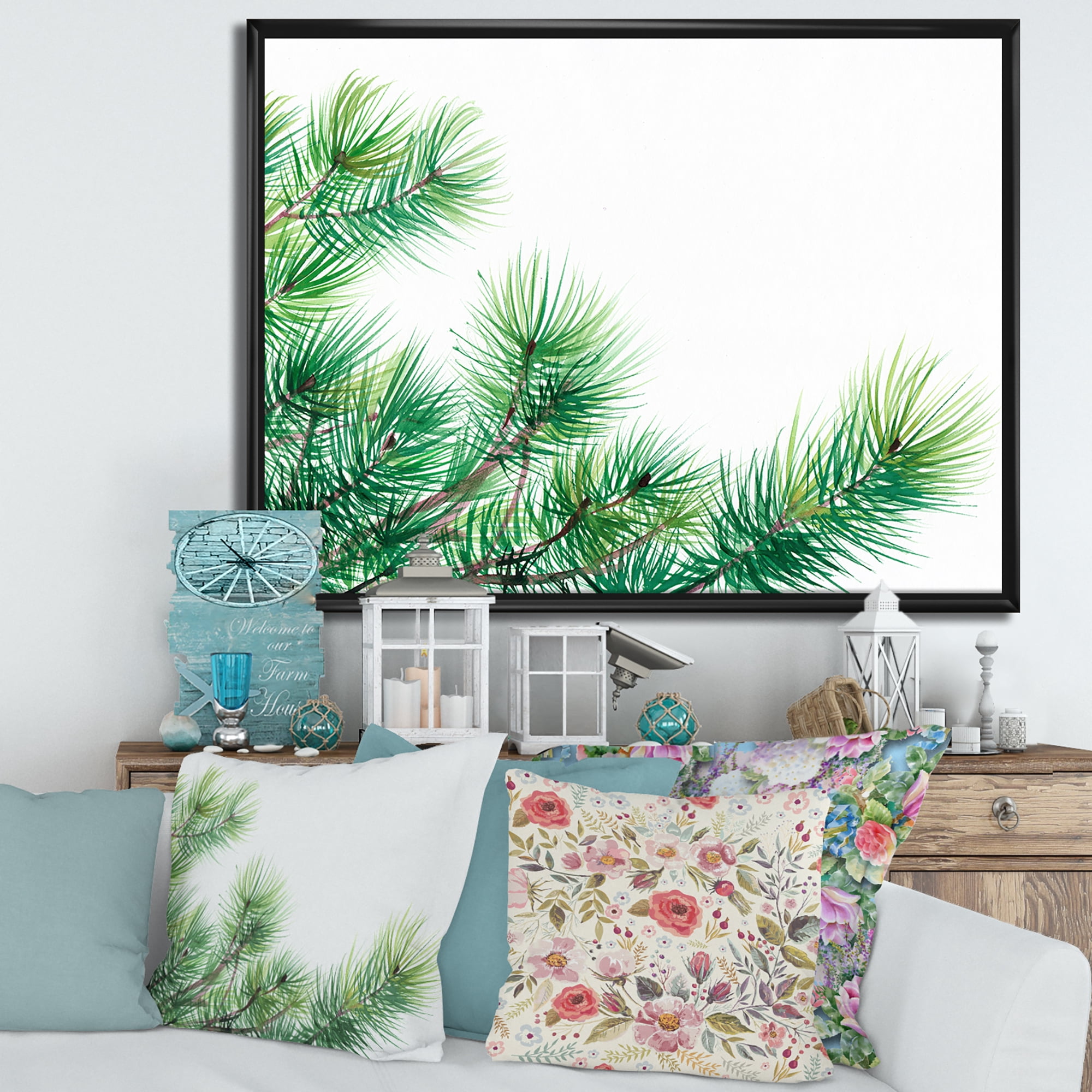 Designart 'Close Up Pine Tree Branches' Traditional Framed Canvas Wall Art Print